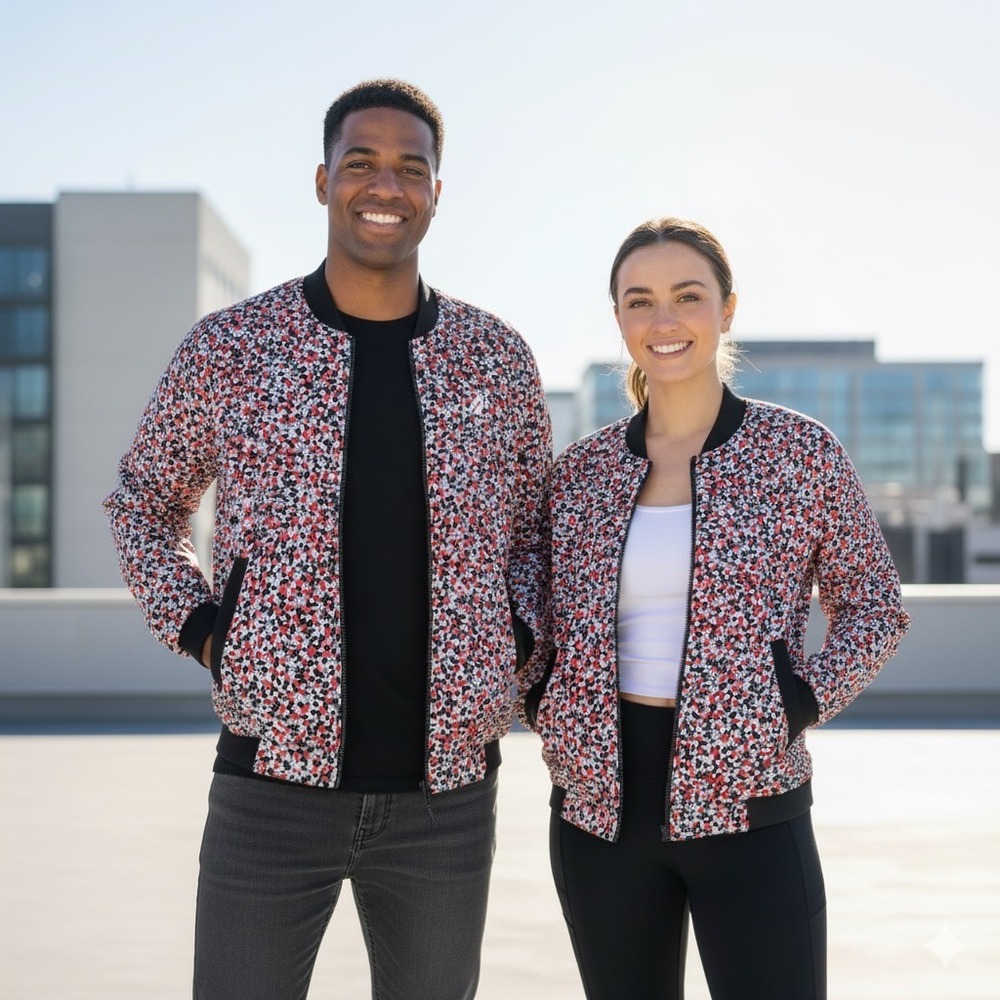 Asics Men's Hypergel Geometric Print Bomber Jacket Black Red White Athletic